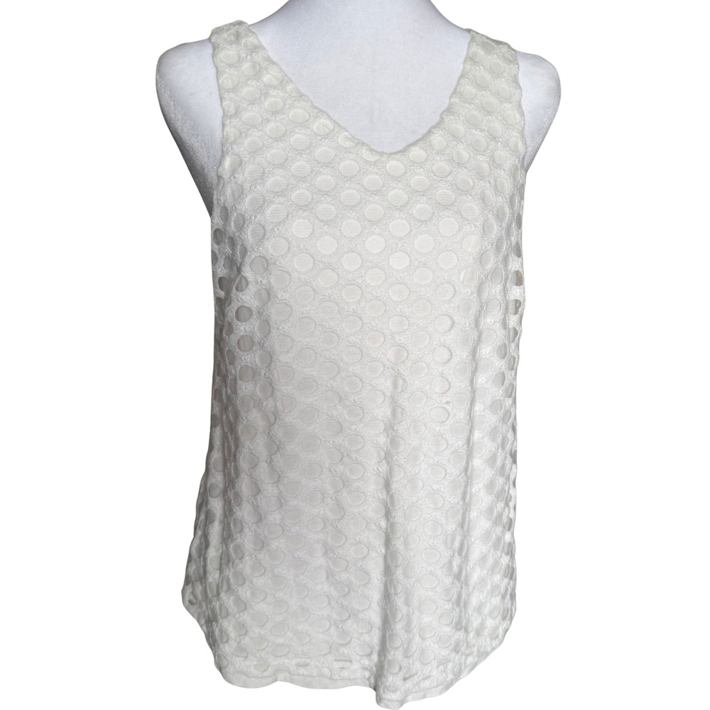 Sunday in Brooklyn White Textured Polka Dot V-Neck Split Back Tank Top Size S